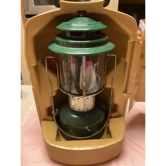 Vintage Coleman Camping Green Lantern & Coleman Carry-Case in Mustard Yellow